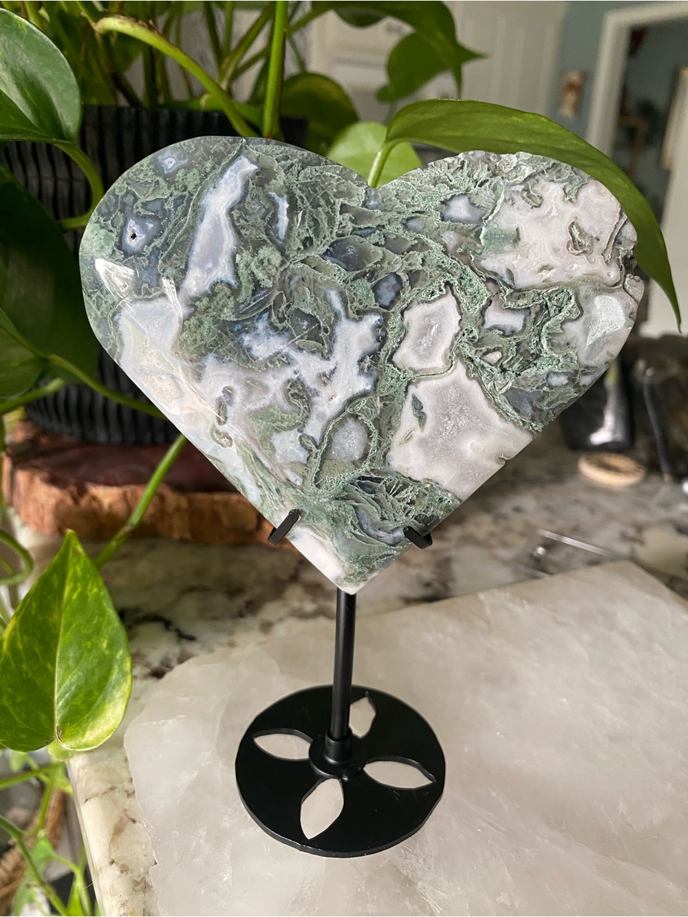 💚 Moss Agate Crystal Heart — Over 4.25” 💚